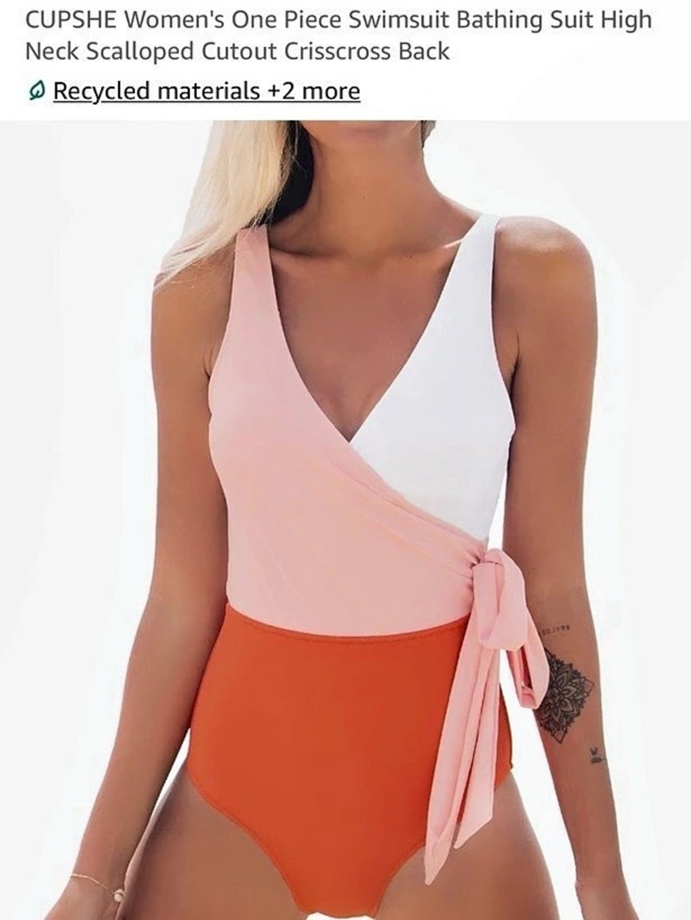 CUPSHE Colorblock Wrap One Piece Swimsuit - Orange & Pink